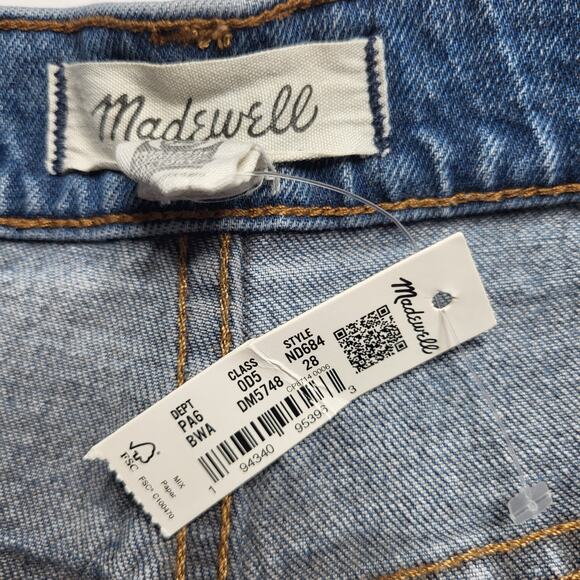 Madewell High Rise Long Denim Jean Shorts Medium Wash Raw Hem Button Fly 28 - Picture 8 of 10